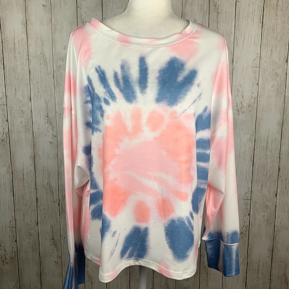 🔥SPIRAL TIE DYE🔥Long Sleeve Pullover Top Pink M/L/XL NWT - Picture 4 of 8
